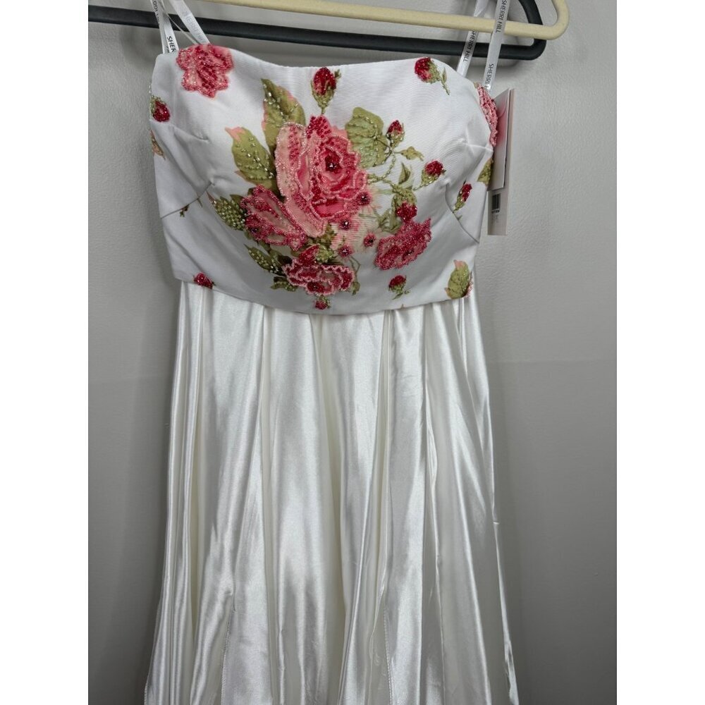 Sherri Hill 2 piece Ivory Floral Bodice Charmeuse Skirt Flower Appliques Size 0